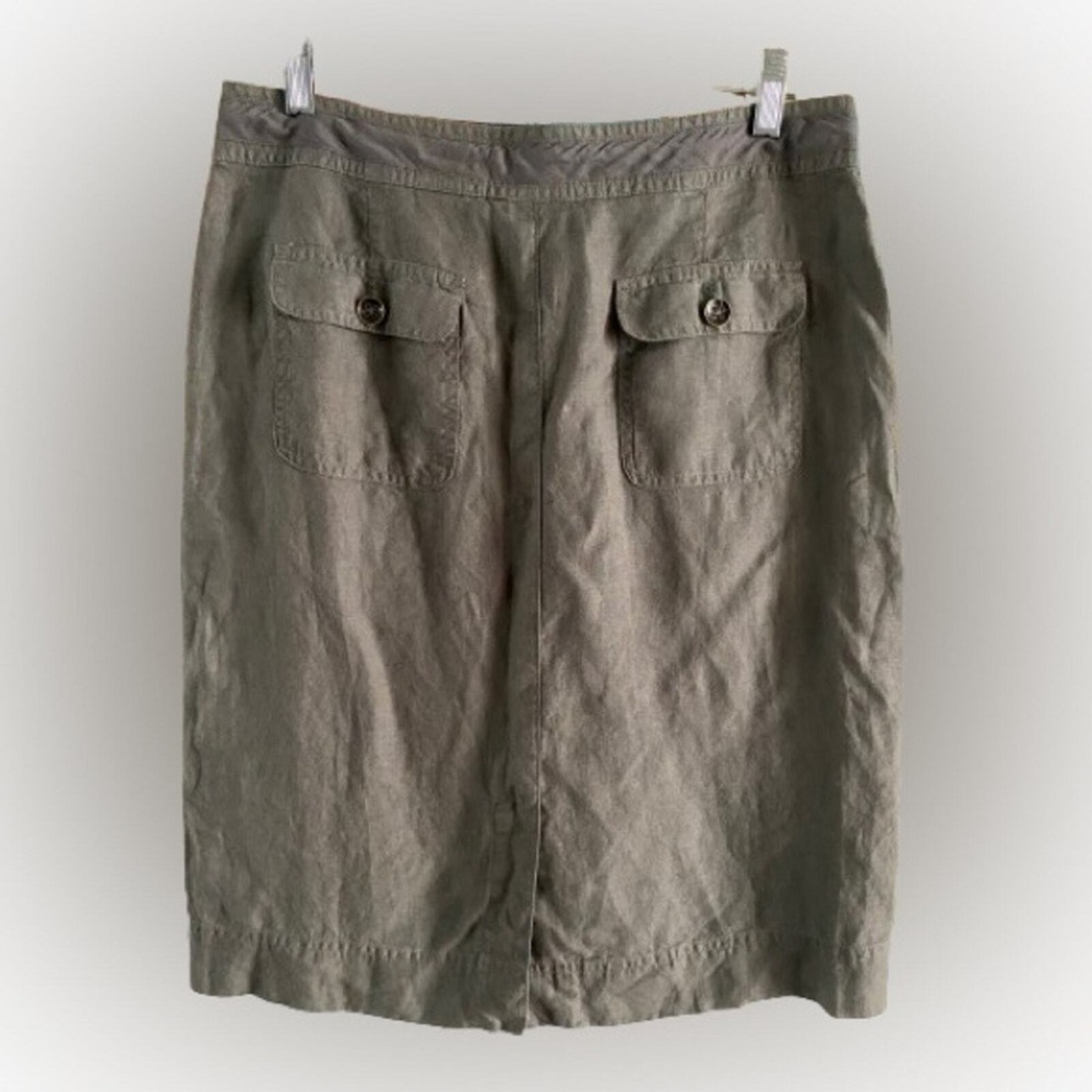 Talbots Olive Green Pure Irish Linen Pencil Skirt Size 6 Drawstring Utility - Picture 2 of 9